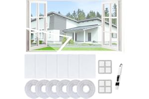 DIBALIYI 6 Stück Fliegengitter Fenster, 150 x 200 cm Insektenschutz Fenster, Moskitonetze für Fliegen mit 2 Reparaturbeihilfe und 1 Reinigungsbürste für Dachfenster, Balkontür (W-150 * 200cm)
