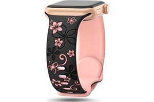 YOOHOO Floral Engraved Strap Compatible with Apple Watch Straps 38mm 40mm 41mm 42mm 44mm 45mm 46mm 49mm for Women,Cute Flower Band Soft Silicone Sport Strap for iWatch Series 11 10 9 8 7 6 5 4 3 2 1 SE Ultra