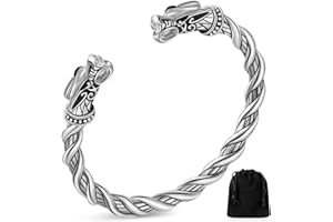 BBTO Bracelet de Dragon à Double Tête Réglable Bracelets Païens en Alliage Torsadé Nordique Bijoux de Protection Cool de Manchette Polis Viking pour Hommes (Argent)