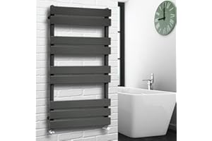 NRG 1000 x 600 mm Anthracite Bathroom Flat Panel Heated Towel Rail Ladder Radiator Central Heating Towel Warmer + One Pair of Free Angle Valves