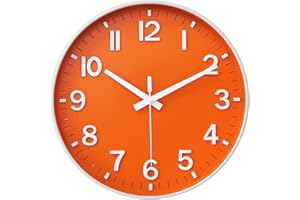HZDHCLH Wall Clock 12 Inch Silent Non Ticking Clock for Living Room Bedroom Kitchen Office (Orange)