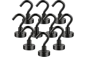 Anksixx Crochets Magnétiques, 10PCS Crochet Aimanté Néodyme, 16mm Crochet Aimant Puissant, Aimants Super Forts avec Crochets pour Cuisine Casiers de Bureau Aimant de Réfrigérateur (Noir)