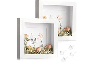SIMDAO 2 Stück 3D Bilderrahmen 20 x 20 cm, Bilderrahmen Tief zum Befüllen mit Acrylplatte, 3 cm Innentiefe, Holz Shadow Box für Valentinstag Baby Hochzeitsandenken, Fotos, Blumen, Ticket