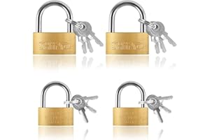 INQUIRLLY 4 Pezzi lucchetto in ottone, 30 mm e 40 mm Lucchetto Armadietto con 12 Chiave,piccolo lucchetto in ottone, con chiusura simultanea per armadietti, valigie, armadietti da palestra, colore giallo