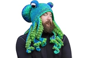 Bprtcra Gorro de punto tejido a mano, adulto unisex divertido pulpo de dibujos animados largo tentáculo ojos sombrero cosplay sombrero fiesta accesorios