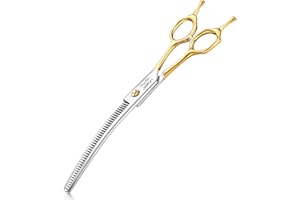 JASON 7.5 pulgadas tijeras para perros profesionales curvadas hacia abajo con 43 dientes, hechas de acero inoxidable japonés 440C con mango simétrico