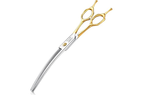 JASON 7.5 pouces ciseaux à effiler courbes pour chiens 43 dents ciseaux professionnels pour chiens courbes vers le bas en acier inoxydable japonais 440C ciseaux à fourrure avec poignée symétrique