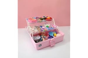 NCRGB 33x18x 17.5cm, Rosa Medikamenten Aufbewahrung,Hausapotheke Box,Boxen Aufbewahrung,Lego Aufbewahrungsboxen,Medizinbox 3 Ebene Medizinkoffer Erste Hilfe Koffer mit Tragegriff,Bastelbox