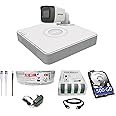 HIKVISION 4 Channel Dvr with 5 Mp 1 Bullet Cameras with Audio Recording + 500 Gb HDd + (3+1) Cable Roll + 4 Ch Power Supply + Usewell Bnc & Dc Full Combo Kit, Wired, Black