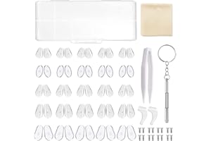 LONSVTTU 25 Paia Naselli per Occhiali, Cuscinetti Nasali Avvitabili per Occhiali in Silicone, Kit di Riparazione Occhiali con Viti Cacciavite Pinzette Panno per Pulizia