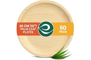 ECO SOUL 100% Compostable 25cm(10") Round Palm Leaf Plates (Pack of 50), Premium Tableware, 10x Times Sturdy Than Paper Plate, Disposable & Organic, Bamboo-Like Plates, Alternative to Plastic Plate
