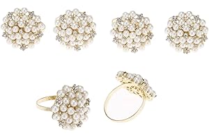 MTSOONING 6 Stücke Serviettenringe für Gehobene Westliche Restaurants Hotelgeschirr Versilberte Diamanten und Perlenserviettenschnallen,Golden