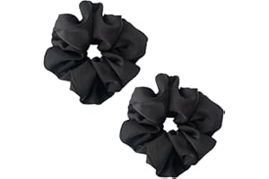 ILamourCar Black Scrunchies for Hair, Large Hair Scrunchies, Elastic Soft Hair Ties Scrunchy Hair Bands Ponytail Women Girls Lady Children (2xBlack)