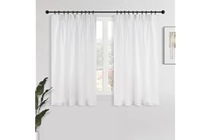 MRTREES Zasłony krótkie, z woalu, białe, półprzezroczyste, z taśmą marszczącą, do salonu, sypialni, 145 x 132 cm (wys. x szer.), 2 sztuki w zestawie