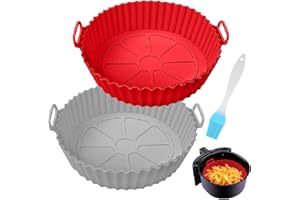 VOLMEY Silicone Pot, 2PCS Reusable Silicone Liners, 7.9 inch Round Air Fryer Basket, Non-Stick Accessories for Air Fryer Oven Microwave Baking Roasting + Oil Brush