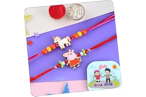 CraftVatika Kids Rakhi Gift Combo for Brother Boy Kids Sister Rakhi Set of 2 for Brother Boy Girls Kids Toddler Bhaiya, Rakhis for Rakshabandhan, Fridge Magnet Gift Best Wishes Card Tillak & Raakhee