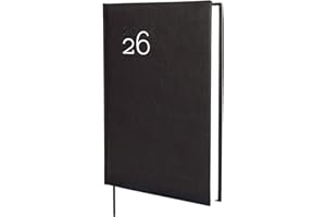 Finocam - Agenda 2026 1 Día Página | Enero - Diciembre (12 meses) | Agenda Anual 2026 | Encuadernada Tapa Dura acolchada Milano - Negro - Español