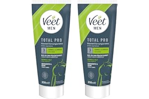 ‎VEET Veet Men Haarentfernungscreme für Oberkörper & Beine - Enthaarungscreme für Männer, Haarentfernung in 5-10 Minuten - 2x200 ml Tube & Spatel