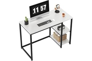 WOHOMO Scrivania per computer con 2 ripiani da 100 cm, robusta scrivania per casa e ufficio con ampio spazio di archiviazione, piccola scrivania moderna per gaming, camera da letto, studio, scrittura,