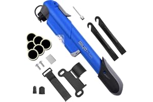 Diyife Bike Pump with Pressure Gauge, [120 PSI][Perfect Full Set] Mini Bicycle Pump, Ball Pump with Needle, Glueless Patch Kit, Cycle Valve Caps and Frame Mount Fits Presta &Schrader Valve(Blue)