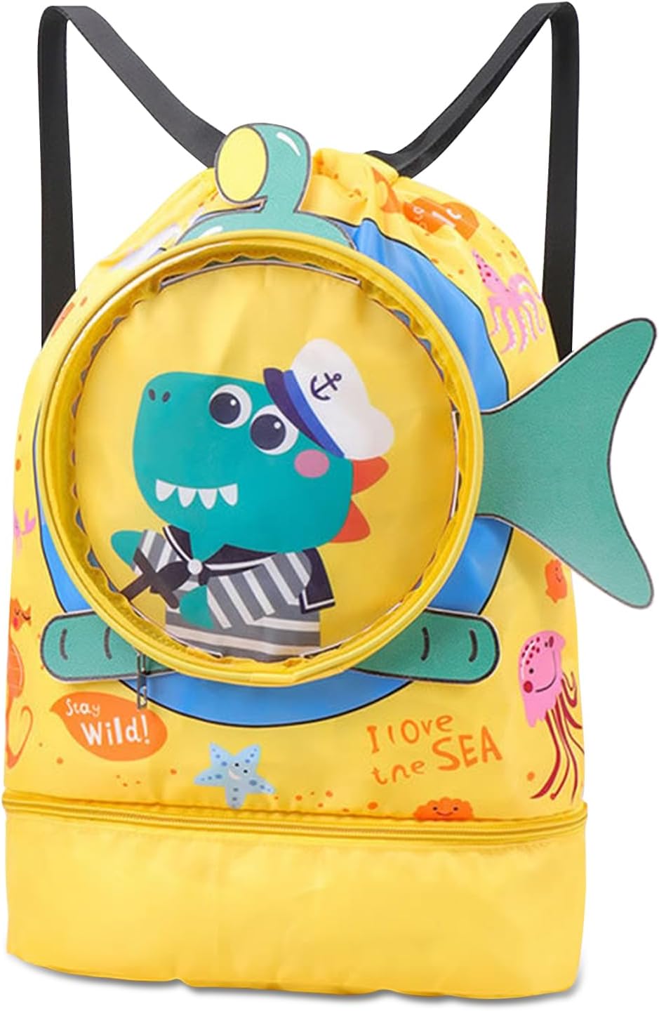 KASESSS Cocodrilo de Dibujos Animados Mochila Gimnasio Impermeable, Mochila Cuerdas Separación en Seco Húmedo, Bolsa Piscina con Compartimento para Zapatos, Gran para Viajes Piscina Escuela Camping