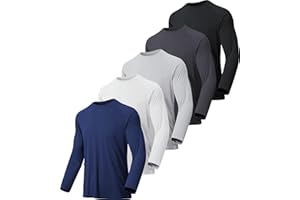 miijoory 4, 5 o 7 Piezas Camisetas Manga Larga Hombre Camiseta Deporte Hombre de Secado Rápido Respirable UV Protección Solar para Gimnasio Running
