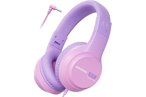 awatrue Auriculares Niños, 74/85/94dB Volumen Seguro, Sonido Estéreo, Plegable, 3,5 mm Jack Over Ear Auriculares Niña para iPad, Tabletas, La Escuela, de Viaje (Morado Rosáceo)