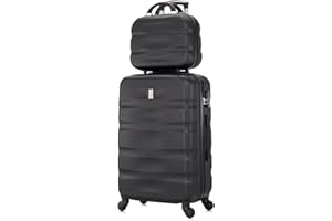 CELIMS - Set Valigie | Valigia Media 20 kg Rigida Nero + Beauty Case da Viaggio 35cm | Valigia da Stiva 65cm | Trolley Medio 65cm con 4 Ruote | Valigie con Beauty case