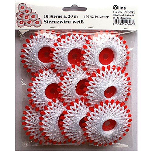 10 Sterne a. 20 m Sternzwirn Polyester weiss / weiß, Sternchenzwirn Stern - Zwirn, E90081