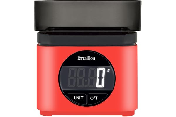 TERRAILLON - BA22 MYTHIQUE - Balance de cuisine électronique, Design iconique et rétro, Bol intégré 0.7L, Grand écran LCD, Affichage XXL des chiffres, Fonction Tare, Rouge