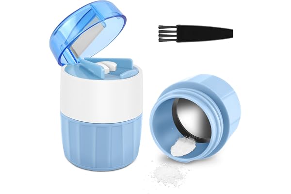 Fefod 3-i-1 tablettkvarn, medicinlåda med tablettskärare i rostfritt stål, kvarn och förvaring, medicinskärare, för äldre, spädbarn och djur levereras med gratis borste