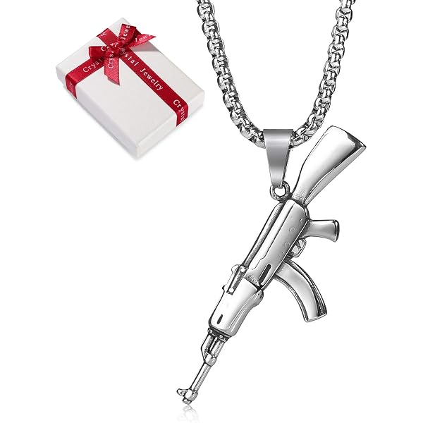 Collier Homme Pendentif Pistolet Rétro - Acier Inoxydable Doré - Longueur 60 Cm - Cadeau Original