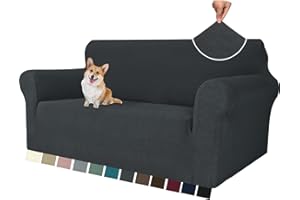 ‎YSTELLAA YSTELLAA Stretch Sofa Überzug 2 Sitzer, Sofaschoner rutschfest Mit Armlehne, Dicke Sofabezug Für Hunde Katzen Und Haustiere, Universal Jacquard Sofabezug, Waschbare Sofa Cover, Dunkelgrau
