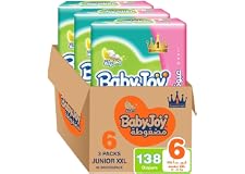 Babyjoy Compressed Diamond Pad, Size 6, Junior XXL, 16+ Kg, Giant Box, 138 Diapers