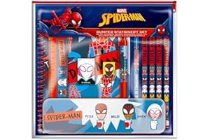 Grindstore Marvel Comics Spider-Man - Set di 11 pezzi di cancelleria per paraurti (Peter, Miles e Gwen Design), Prodotti Ufficiali