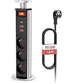 3073 Multiprise Escamotable, Pour Plan De Travail (2 Ports Usb Et 3