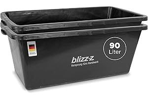 blizz-z Mörtelkasten L 78 x B 47 x H 32 cm (90 Liter) eckig schwarz in Profiqualität (2 Stück) | Baueimer, Kübel, Mörtelwanne, Pflanzenwanne für Hochbeet, Kunststoff | Made in Germany