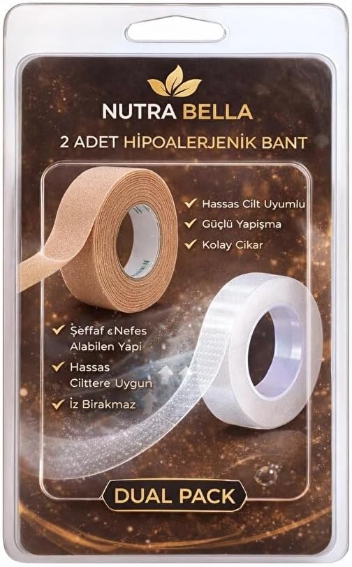 NutraBella Medikal Bant, Şeffaf ve Ten Rengi, Hipoalerjenik, Nefes Alabilen, Hassas Cilt Uyumlu, İz Bırakmaz, 2'li Set