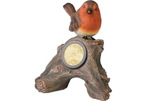 EEMKAY New Adorable Design Robin On Craved Wooden Log Solar Welcome Light Garden Outdoor Decor G-21