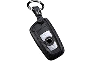 M.JVisun Soft Silicone Rubber Carbon Fiber Texture Case Protector Car Remote Key Fob Cover For BMW 1 Series 2 3 4 5 6 7 Series 5GT GT3 GT5 X1 X3 X4 M2 M3 M4 M5 M6 - Black - Round Keychain