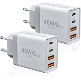 2 Pack USB C Charger, 40W 4-Port USB-C &amp; USB-A Multiple Type C Fast Charger Power Adapter for iPhone 16 16e 15 14 Pro Max 13