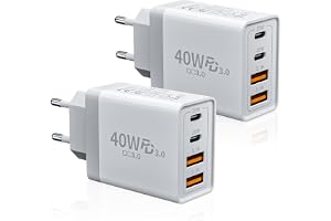 2-Pack USB C-Laddare, 40W 4-Portars Multiladdare med USB-C och USB-A, Snabbladdare PD 3.0 Strömadapter USB-Strömförsörjningsk