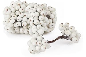 Kieswan 200 Pieces Weiß Beeren Deko Weihnachten, 12mm Mini Beerenzweig Künstlich Gefrostete Holly Beeren Weihnachtskranz Dekoration für Weihnachten Basteln und Weihnachtsdeko Tisch