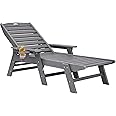 VEVOR Chaise Lounge Chair, 450 lbs Weight Capacity, Adjustable Patio Lounge Chair for Outdoor with 6 Positions Backrest, HDPE Lounge Chair with Cup Holder for Pool Poolside Deck Backyard Lawn, Gray