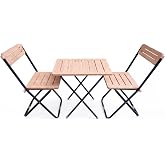 MallArt&reg; Katlanabilir Bah&ccedil;e Balkon Masa Sandalye Seti - Metal İskeletli MDF Y&uuml;zeyli 3 Par&ccedil;a Bistro Takımı, Teras Kamp Mutfak 