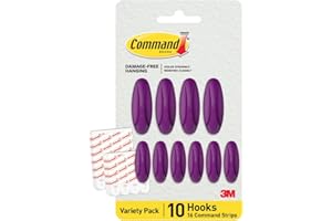 Command Ganchos Adhesivos Color Morado - 10 ganchos (4 grandes, 6 medianos) & 16 tiras adhesivas (8 grandes, 8 medianas) - Colgar, decorar y organizar sin daños