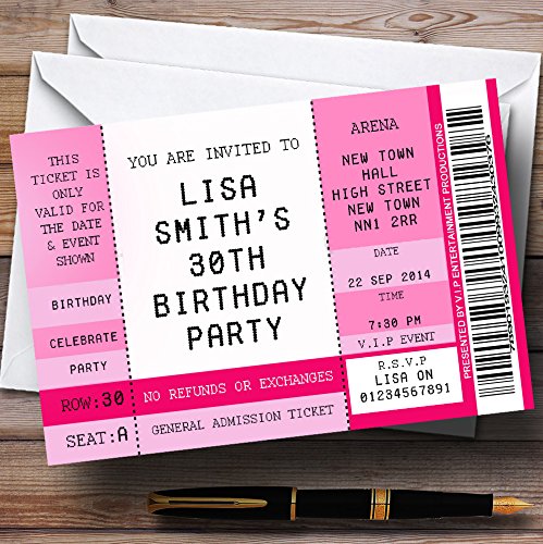 Pink Vip Spoof Concert Ticket Stub Theme Personalised Birthday Party Invitations/Invites & Envelopes
