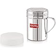 HAZEL Stainless Steel Powder Shaker with Handle and Plastic Lid Cap|Dredger with Handle (1, Silver, Masala Sprinkler with Handle)