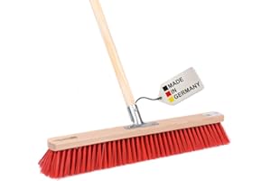 ‎BAWITEC BawiTec Profi Straßenbesen,60cm Breit,mit stabilem Holzstiel Ø28mm,160cm Lang,Metall-Stielhalter verschraubt,robuste Elaston-Kunststoffborsten rot,Kehrbesen,Besen,Saalbesen,für draussen