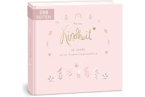 mintkind® Album dei ricordi "La mia infanzia" con motivo floreale rosa, i tuoi primi 10 anni, album fotografico per bambini, regali per la nascita, libro per bambini, da inserire diario per bambini)